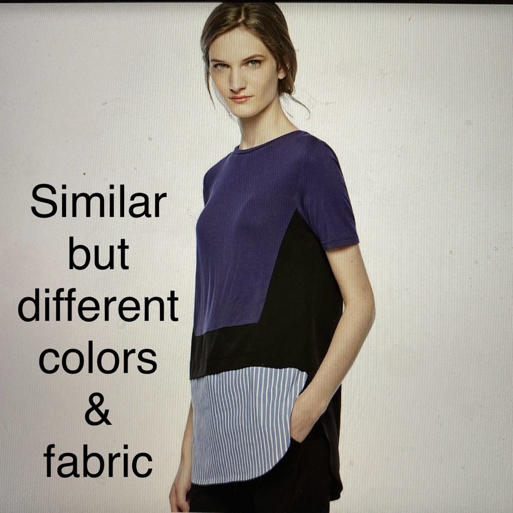 Thakoon Women’s Short Sleeve Gray Black White Color Blocking Unique Tunic Top